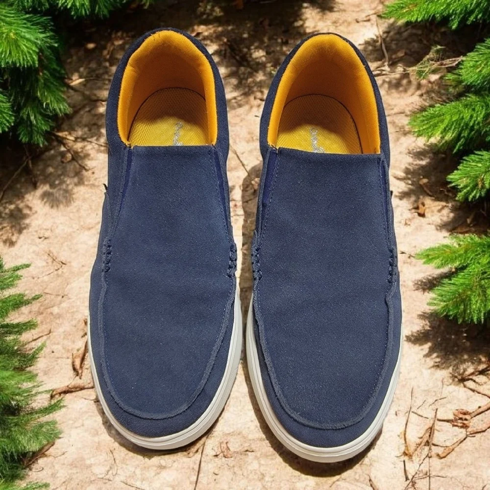 Comfoot Mens size 12 Blue/Gold Slip-On Loafers for Treating Planter Fasciitis